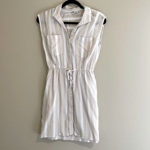 striped collared sleeveless sun dress with pockets